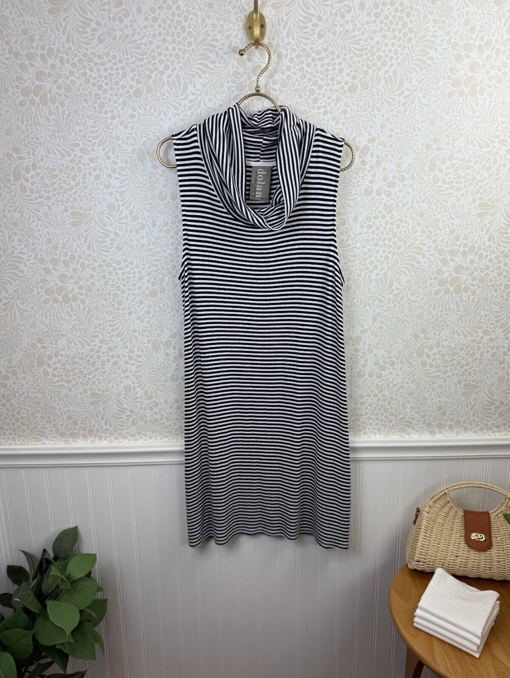 Dolan Left Coast Navy Striped Sleeveless Cowl Neck Dress - Size - Petite Large